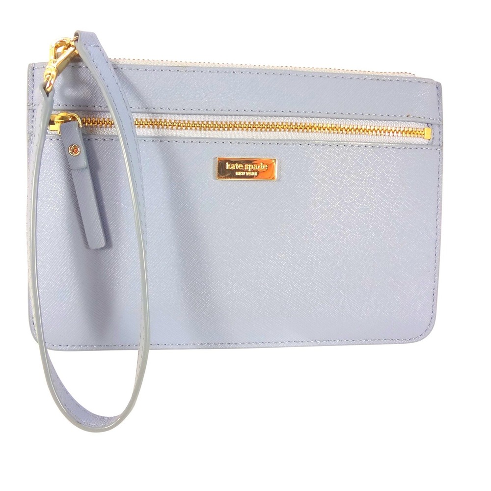 Kate Spade Wristlet Pouch Small Blue Grey Saffiano Leather Zip